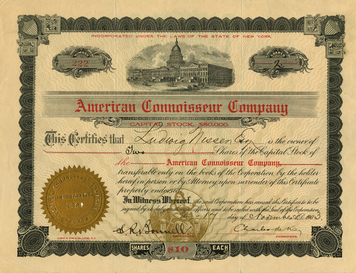 American Connoisseur Co. - Stock Certificate